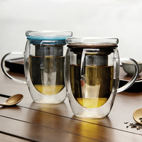 Tasse à thé isolée durable à double paroi en verre, tasse à thé en verre borosilicate avec infuseur en acier inoxydable 304 à mailles fines et couvercle