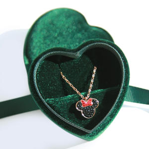 Boîte de rangement pour bijoux en carton en forme de cœur en velours rose et vert personnalisée avec fermeture à pression, marque EleQueen, édition de Noël - Product Image 2