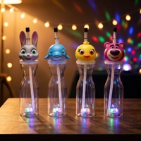 Gobelet à paille LED avec animaux de dessin animé, gobelet lumineux pour enfants, fête, 500 ml, gobelet en plastique transparent avec tête d'animal