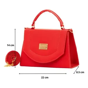 Bolso Bandolera Rojo para Mujer con Solapa y Correa Cruzada de Estilo Fana, Material PU, Color Sólido, Diseño Portátil para Uso Diario - Product Image 1