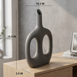 Modern Keepsake Minimalist Aluminum Tabletop <b>Vase</b> with Handle 15.5 in <b>Tall</b> Dark Gray Decorative Piece Jaffs Exports Eco-Friendly - Product Image 5