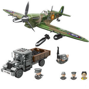 Spitfire Jet Militaire Leger Jagerbouwstenen Set Luchtmacht Bouwblokken Speelgoed WOII Legerwagen Bouwset met Figuurtjes - Product Image 1