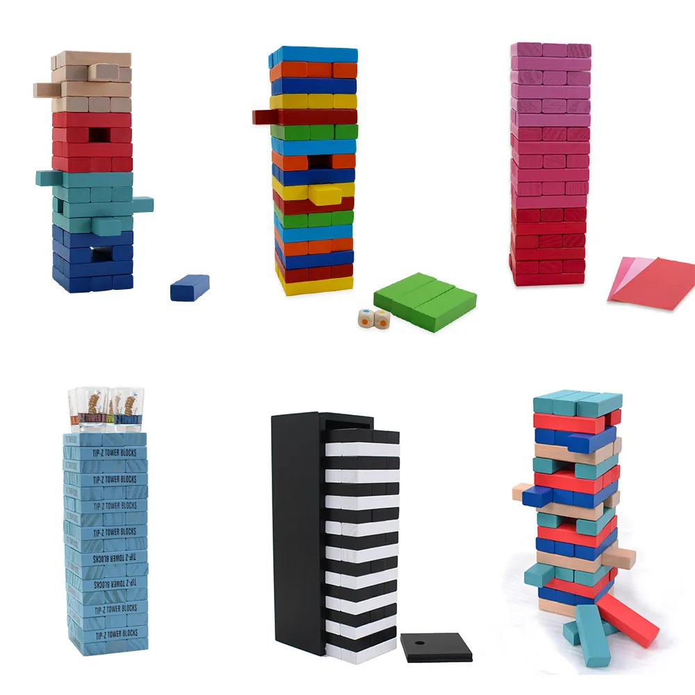Colorful Wooden Block Set Children Stacking Blocks Game Tumbling Tower Building Block Toys 7.5*2.5*1.5