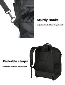 The Best Rolling Carry on Laptop Travel Carrier Water Resistant Business <strong>Backpack</strong> <strong>Wheels</strong> Black Quality Laptop <strong>Backpack</strong> - Product Image 4