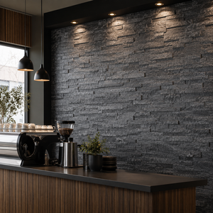 Revêtement mural extérieur UnionStone en pierre naturelle noire de haute qualité, moderne, durable et écologique, avec surface fendue - Product Image 5