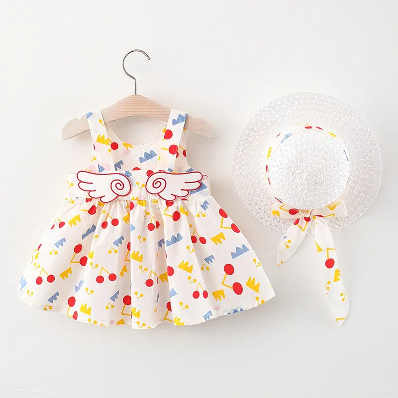 Ins Venta caliente Angel Babies Vestidos de algodón Floral Baby Girl Princess Dress Soft Summer Baby Dress