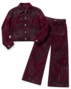 Ensemble veste courte et pantalon large imprimé Paisley bordeaux - Product Image 5