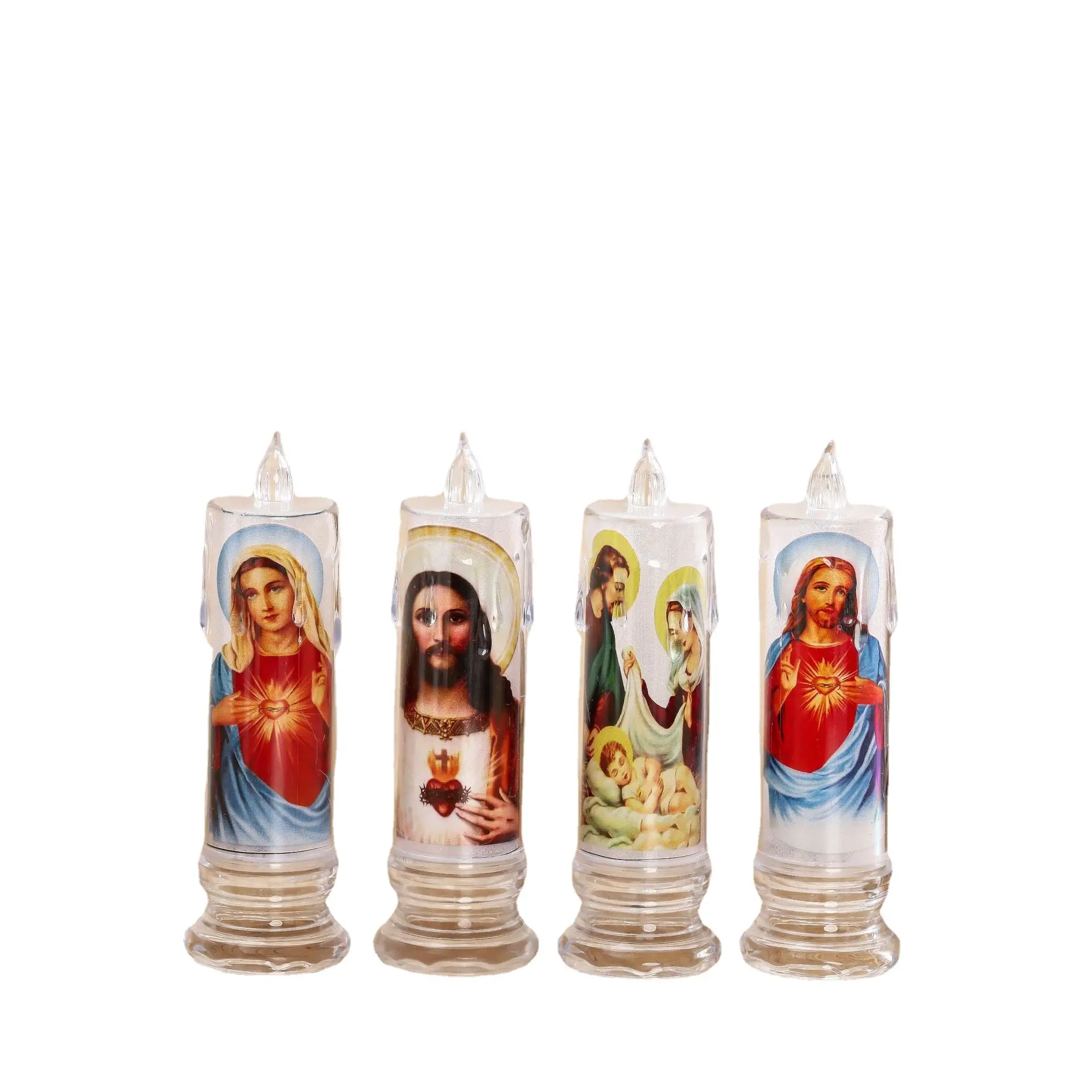 คำอธิษฐานจำนวนมากของพระเยซูของเราโคมไฟคริสตัลเทียน LED ของขวัญโบสถ์ตกแต่งฉากเทียนอิเล็กทรอนิกส์