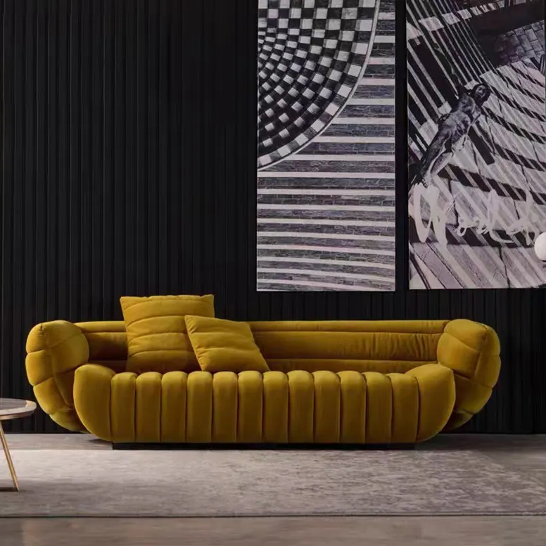 Toptan lüks İtalyan minimalist oturma odası mobilya sarı kanepe buzlu pazen muz tekne tasarımcı kanepe