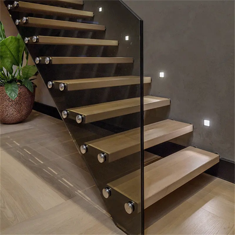 CBMmart China Factory Interior House Floating Stairs Wooden Treads Glass Railing Staircase Design