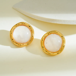 Boucles d'oreilles rondes en résine plaquées or 18 carats en acier inoxydable 304, style décontracté et simple pour femmes, à porter au quotidien, bijoux et cadeaux de boutique - Product Image 3