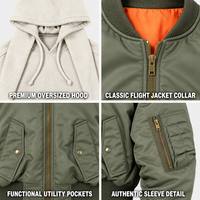 Blouson Bomber MA1 Streetwear Américain de Luxe 480 GSM, Vert Olive, à Capuche Superposée, Coupe Courte et Oversize, Style Aviateur