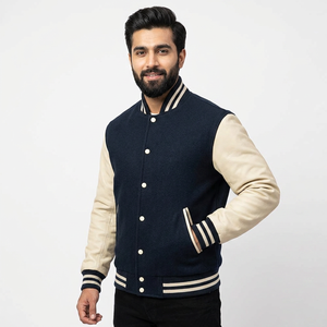 Autumn Red Black Casual Leather Sleeves Wool Unisex University Baseball Varsity <b>Men</b> Jackets - Product Image 1