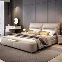Cadre de lit double King-Size en cuir et bois, moderne, luxueux, écologique, durable, réglable et inclinable, pour chambre à coucher