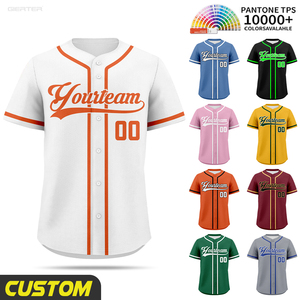 Sublimación personalizada botón completo béisbol Jersey hombres transpirable poliéster uniforme bordado impresión en blanco Softball camisas - Product Image 1