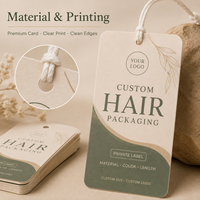 Étiquettes personnalisées imprimées pour perruques, étiquettes suspendues en papier épais à marque privée avec motif feuille pour l'emballage de lots d'extensions de cheveux naturels