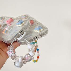 Ốp điện thoại iPhone bán chạy, họa tiết hoạt hình 3D, thiết kế dễ thương dành cho nữ, đính đá lấp lánh, xinh xắn, kiểu nữ tính + dây đeo - trong suốt - Product Image 6