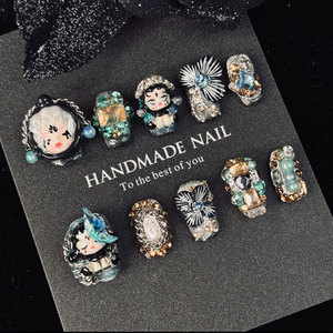 Luxe de haute qualité nouveau Design Spice Girl Nail Art métaux à la main strass portable couverture complète faux ongles - Product Image 6