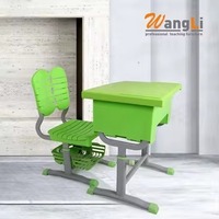 Bureau d'école réglable et durable avec boîte à livres moulée, base en forme de I, en plastique vert, ergonomique, pour enfants, mobilier scolaire