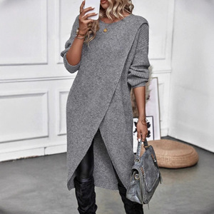 2025 Vintage malha estilo coreano camisola vestido outono casaco longo das mulheres com botão solto <span class=keywords><strong>Cardigan</strong></span> decorado para desgaste da praia - Product Image 3
