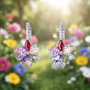 Pendientes de aro con flor de cristal azul E338, chapados en oro, plata 925, joyería de moda para fiesta para mujer - Product Image 2