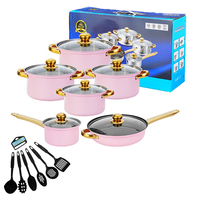 Batterie de cuisine antiadhésive résistante à l'usure, facile à nettoyer, 12 pièces : poêle à frire, faitout, cocotte, ensemble complet pour la cuisine, vente en gros
