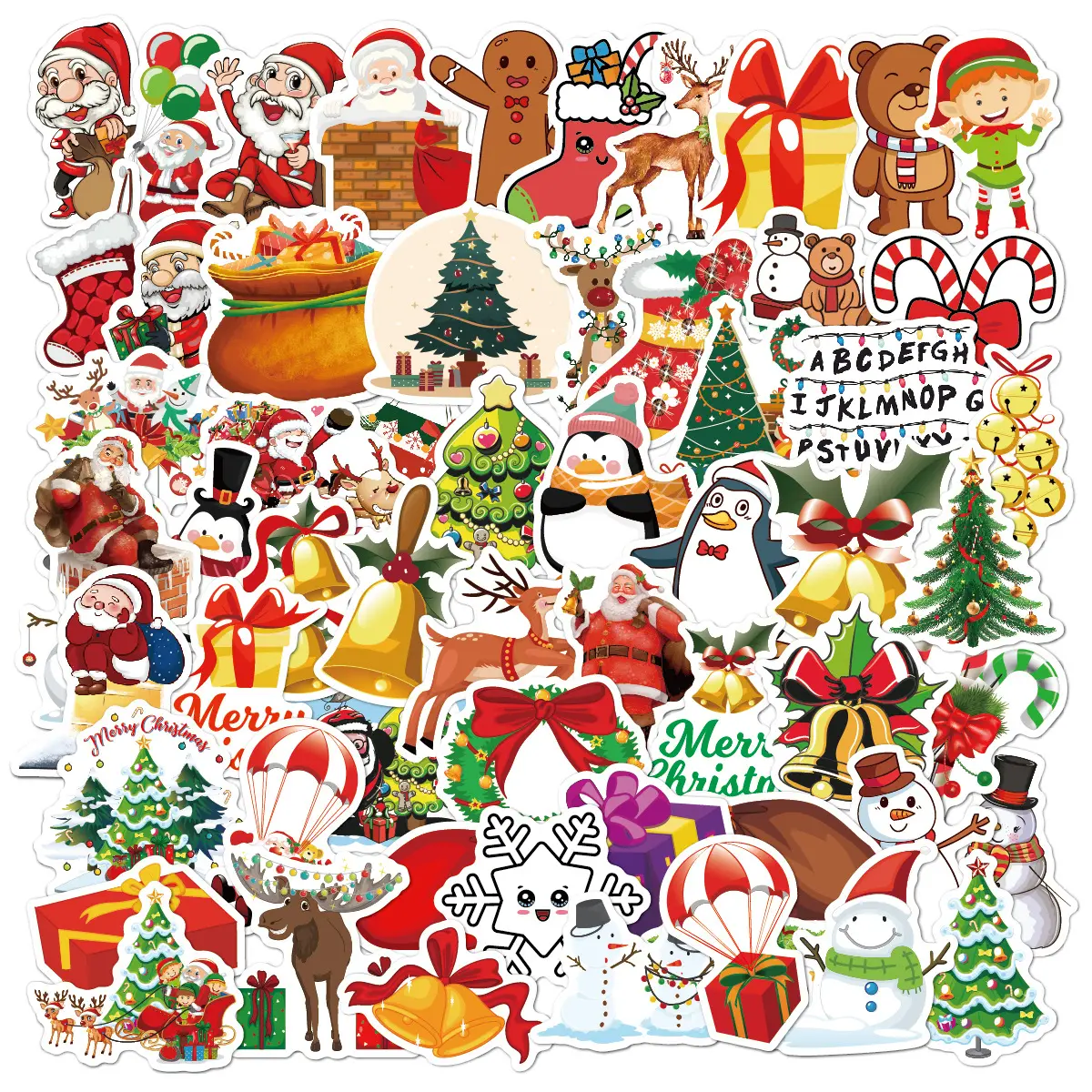 Ychon 60 pcs Christmas Waterproof Santa Stickers Aesthetic Vinyl Stickers Laptop Water Bottle skateboard sticker