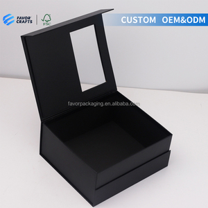 FAVORCRAFTS Caja <span class=keywords><strong>de</strong></span> Regalo Rígida con Forma <span class=keywords><strong>de</strong></span> <span class=keywords><strong>Libro</strong></span> y Ventana Abatible, Negra Texturizada, Personalizada y <span class=keywords><strong>de</strong></span> Primera Calidad para Joyería - Product Image 1