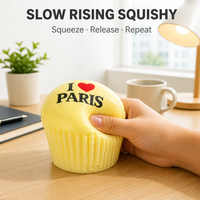 Jouet Squishy à Remontée Lente, Motif Cupcake Parisien, Imprimé Lettres Paris, Cœur à Presser, Anti-Stress, Cadeau Nouveauté