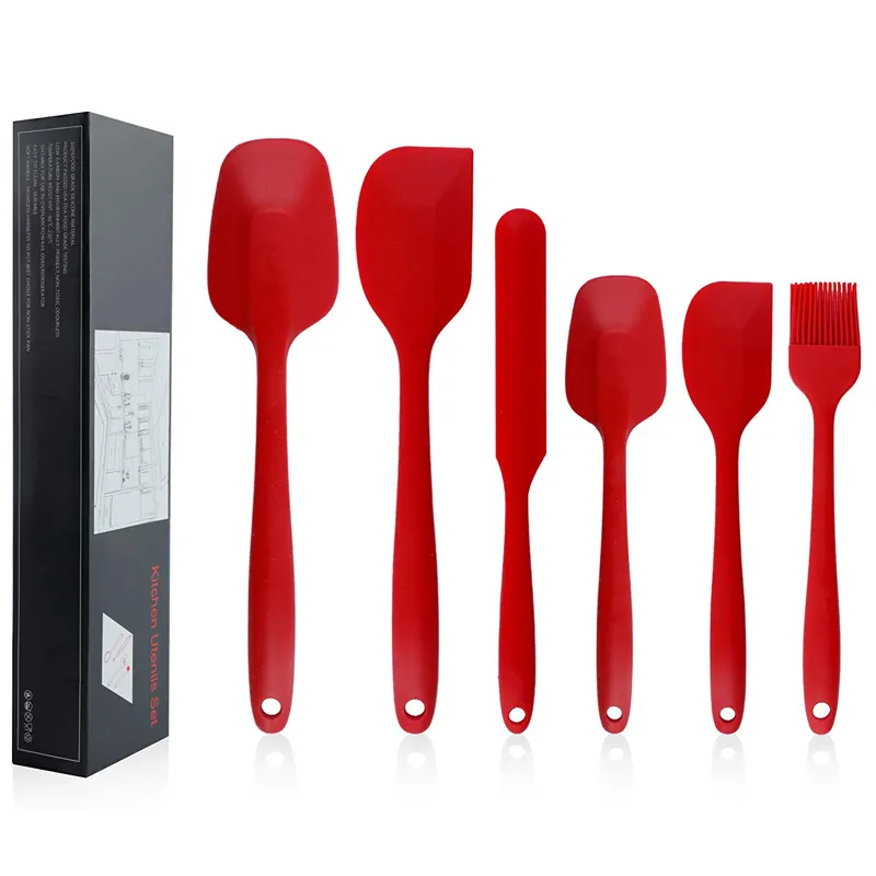 Mutfak alet araçları silikon mutfak eşyası takım Oem/Odm siyah kırmızı toptan iyi fiyat isıya dayanıklı silikon Spatula seti