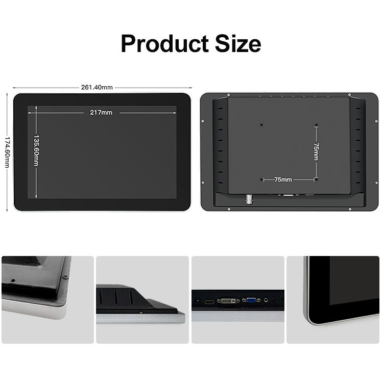 10 10.1" Industrial-Grade IPS Capacitive Touch Monitor IP65 Waterproof/Dustproof Aluminum Frame Wall-Mounted Industrial Display