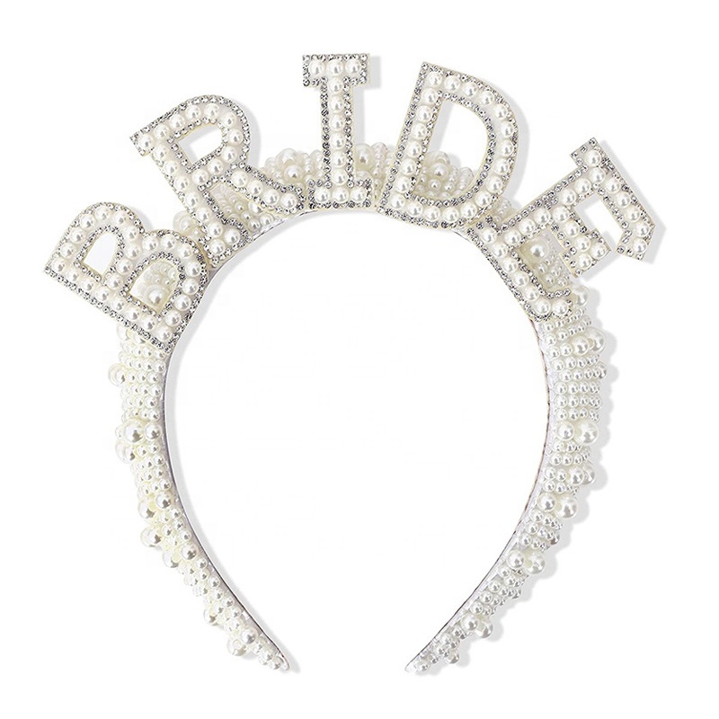 White Wide Pearl Bride Headband Bachelorette Party Favors  display picture 1