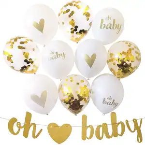 Baby Shower Decorations Gender Reveal Party Oh Baby Party Decor Supplies Gold Heart Printed Balloons - ON SALE KK16