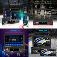 Podofo – lecteur MP5 de voiture à écran tactile rétractable HD, sans fil, Carplay, Android, autoradio, BT, EQ, FM, AM, RDS +, télécommande, 1din, 7 pouces