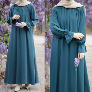Robe Abaya musulmane pour femme du Moyen-Orient, couleur pure, manches, poche, couleur unie, Dubaï - Product Image 6