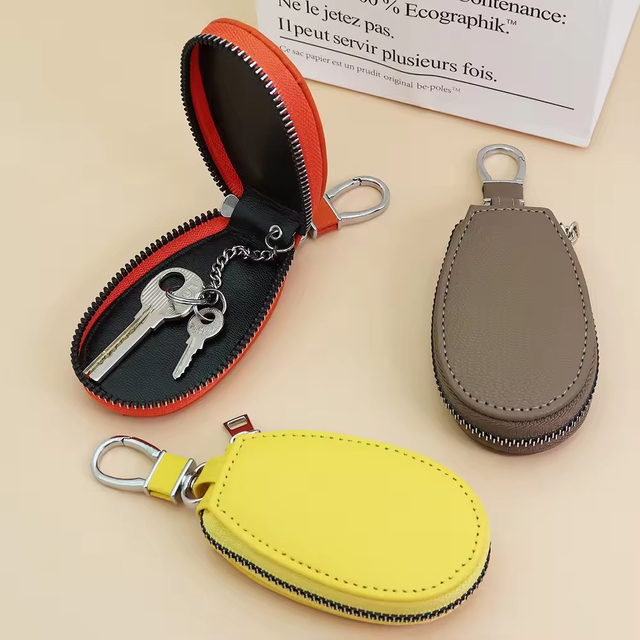 New Arrival Litchi Grain Leather Key Pouch Zippered Key Holder for Men & Women Multi-Functional Car Key Organizer