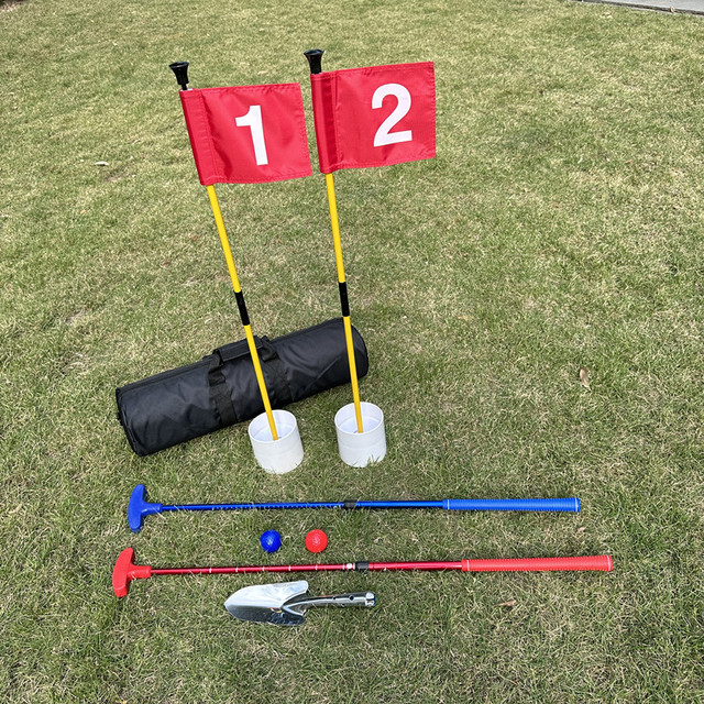 Complete Mini Golf Course Set for Beach Backyard Includes 2 Putters 2 Flags with Hole Cups and 2 Balls and Digger Putting Game