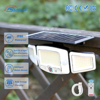 Projecteur solaire LED extérieur Solarup à 3 têtes IP65, rechargeable, avec télécommande RC pour la sécurité