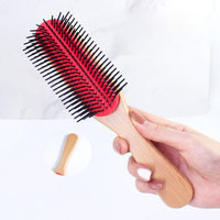 Cepillo D4 de 9 filas con logotipo personalizado, cepillo con cojín de madera, cerdas extraíbles para alisar el cabello rizado, cepillo para desenredar el cabello para hombres