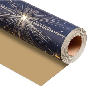 Blue Gold Starburst Wrapping <b>Paper</b> Reversible Double Side 1 Roll Gift Wrap For Birthday Valentine's Day Graduation Mother's Day - Product Image 1