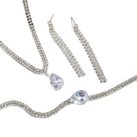Parures de bijoux de mode européennes - Collier, boucles d'oreilles et bracelet en zircon de luxe léger pour femme, mariée, soirée, accessoires de mariage