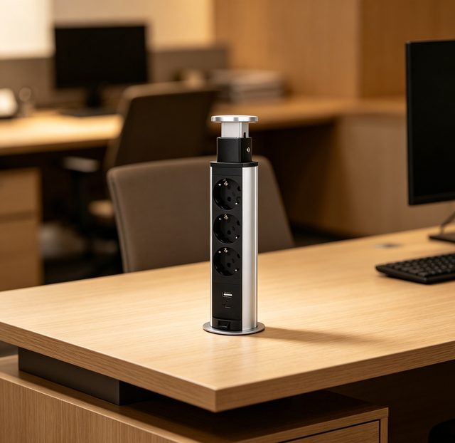 Retractable Tabletop Socket Power Strip with USB-C PD20W 3 Outlets 2 USB a Ports IP44