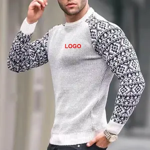 सर्दियों के लिए स्वेटर स्वेटर पुरुषों Crewneck Jacquard आस्तीन कपास बुनना स्वेटर पुरुषों कस्टम बुनना स्वेटर