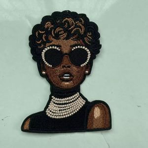 Patchs thermocollants brodés pour vêtements, motif femme en lunettes et cheveux bouclés, meilleure qualité pour vêtements/vestes/pantalons/chaussures, les plus vendus - Product Image 2