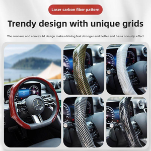 Housse de volant de luxe en cuir pour voiture, en fibre de carbone super laser, accessoire d'intérieur automobile, décoration de voiture - Product Image 5