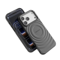 Coque Magnétique pour iPhone 17 Pro Max avec Support de Charge Sans Fil, Protection d'Objectif et Bézel, en TPU Ondulé Antichoc Souple