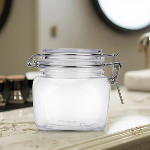 Fuyun, 380Ml, <span class=keywords><strong>tarro</strong></span> hermético cuadrado de plástico transparente, Clip de Metal transparente vacío personalizado, superventas para el cuidado cosmético de la piel - Product Image 3