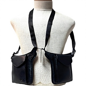 FAZMAX <b>Black</b> Oxford Tactical Harness Bag Unisex Shoulder Sling <b>Backpack</b> Genuine <b>Leather</b> Lining Zipper Detachable Strap - Product Image 1