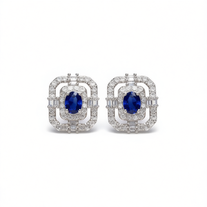 Orecchini E2961 in Oro Bianco con Diamanti e Zaffiro Blu, Taglio Ovale, Diamanti Naturali Certificati GIA, Stile Classico da Donna per Matrimonio - Product Image 1