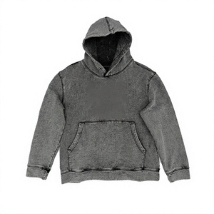 เสื้อฮู้ดดี้ทรงโอเวอร์ไซส์แบบย้อมสีเอซิดสำหรับผู้ชาย ผ้าหนานุ่ม ทรงไหล่ตก พิมพ์ลายโลโก้ สไตล์วินเทจ - Product Image 3